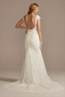 Petite Sheath Wedding Dress With Beaded Swag Back -Blissful Brides Shop SWG884 IVORY SIG PROD1 176