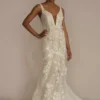 Beaded Lace 3D Floral Plunge Tulle Wedding Dress -Blissful Brides Shop SWG897 IVYBSQCO SIG PROD6 021