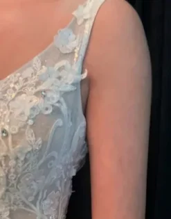 Beaded Lace 3D Floral Plunge Tulle Wedding Dress -Blissful Brides Shop SWG897 PDP