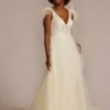 Floral Sequin Feathered Wedding Dress -Blissful Brides Shop SWG938 IVYSTONE SIG PROD4 011