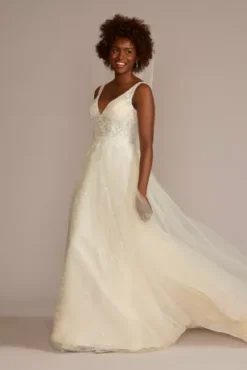 Floral Sequin Feathered Wedding Dress -Blissful Brides Shop SWG938 IVYSTONE SIG PROD4 152