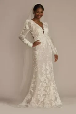 Pouf Shoulder Beaded Sheath Wedding Dress