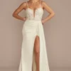 Beaded Corset Bodice Sheath Draped Wedding Dress -Blissful Brides Shop SWG950 IVORY SIG PROD3 052