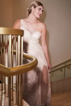 One-Shoulder Beaded Wedding Dress With Overskirt 14 One-Shoulder Beaded Wedding Dress With Overskirt -Blissful Brides Shop SWG951 1 PDP Crop MAR23 1920x2880