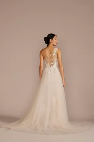 One-Shoulder Beaded Wedding Dress With Overskirt 4 One-Shoulder Beaded Wedding Dress With Overskirt - Image 2