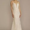 Strappy Back V-Neck Beaded Sheath Wedding Dress -Blissful Brides Shop SWG952 IVYSTONE SIG PROD3 014