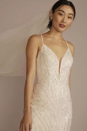 Strappy Back V-Neck Beaded Sheath Wedding Dress 5 Strappy Back V-Neck Beaded Sheath Wedding Dress - Image 3