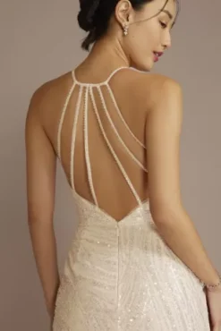 Strappy Back V-Neck Beaded Sheath Wedding Dress 9 Strappy Back V-Neck Beaded Sheath Wedding Dress -Blissful Brides Shop SWG952 IVYSTONE SIG PROD3 137