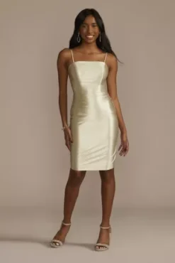 Short Glitter Stretch Satin Lace-Up Sheath