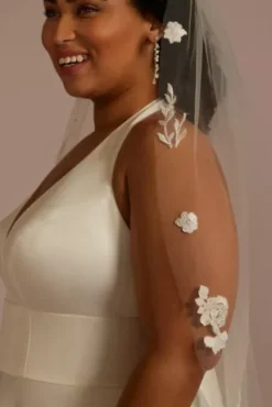 Blush And Ivory Floral Tulle Mid-Length Veil -Blissful Brides Shop V10012 MIVORY HP PROD3 127