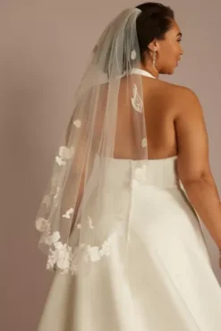 Blush And Ivory Floral Tulle Mid-Length Veil