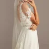 Lace Applique Pearl Scalloped Mid-Length Veil -Blissful Brides Shop V539 MIVORY VLS OM PROD9 130