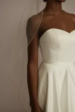 Sequin And Beaded Edge Tulle Mid-Length Veil -Blissful Brides Shop V563 MIVORY VLS OM PROD10 177