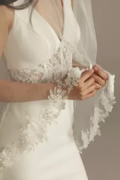 Cutout Lace Edge Mid-Length Veil With Sequins -Blissful Brides Shop V618 MIVORY VLS OM PROD5 075