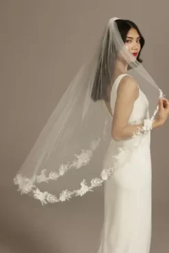 Cutout Lace Edge Mid-Length Veil With Sequins