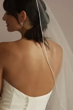 Soutache-Edge Tulle Mid-Length Veil -Blissful Brides Shop V672 MIVORY VLS OM PROD9 058