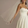 Soutache-Edge Tulle Mid-Length Veil -Blissful Brides Shop V672 MIVORY VLS OM PROD9 110