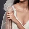 Tulle Fingertip Veil With Pearl Edge -Blissful Brides Shop V711 MIVORY VLS OM PROD2 010