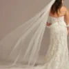 Gathered Tulle Cathedral Veil With Allover Glitter -Blissful Brides Shop V814L20MIVORY VLS OM PROD1 063