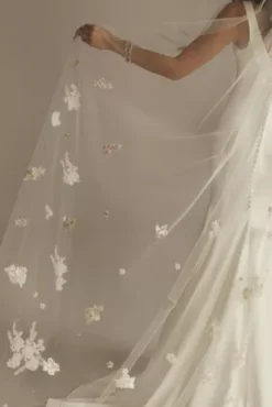 Scattered Embroidered Florals Chapel Length Tulle -Blissful Brides Shop V825 IVORY VLS OM20 PROD5 V2 458