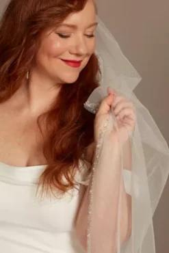 Scattered Beads And Pearls Long Glitter Veil -Blissful Brides Shop V829L MIVORY HP PROD6 166