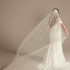 Scattered Beads And Pearls Long Glitter Veil -Blissful Brides Shop V829L MIVORY HP PROD6 97