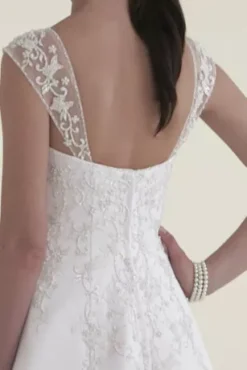 A Line Chiffon Split Front Overlay Wedding Dress -Blissful Brides Shop V9010 CORE VID VER 15S cut