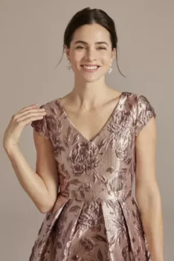 Floral Brocade High-Low A-Line Dress -Blissful Brides Shop VCRS1482 MMAUVE MOB PROD1 092