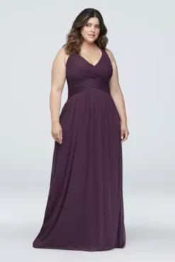 Mesh Long Bridesmaid Dress With Crisscross Back -Blissful Brides Shop W10974 ZZZ1