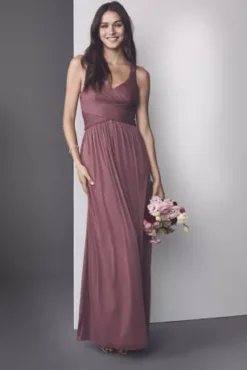 Mesh Long Bridesmaid Dress With Crisscross Back -Blissful Brides Shop W10974 ZZZ4