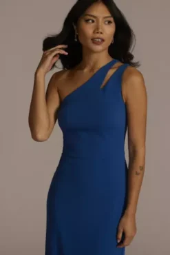 Cutout One-Shoulder Crepe Gown With Skirt Slit -Blissful Brides Shop WBM2061 SAPHIRE PRTY PROD12 061