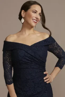 Off-the-Shoulder Knee Length Lace Dress -Blissful Brides Shop WBM2263V2 MARINE MOB PROD6 034 1