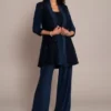 Sequin Lace And Jersey Three-Piece Pantsuit -Blissful Brides Shop WBM2418 MNAVY MOB PROD5 3553