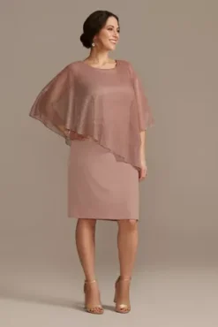 Asymmetrical Metallic Capelet And Sheath Dress