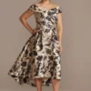 Metallic Brocade Off-the-Shoulder High-Low Gown