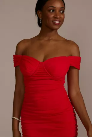 Off-the-Shoulder Mesh Mini Sheath Dress 5 Off-the-Shoulder Mesh Mini Sheath Dress - Image 3