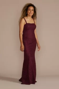 Floor Length Lace Sheath With Bolero Jacket -Blissful Brides Shop WBM2530 WINE MOB PROD6 083