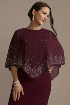 Jersey Cape Gown With Sparkle Embellishment 6 Jersey Cape Gown With Sparkle Embellishment -Blissful Brides Shop WBM2640 WINE MOB PROD6 065