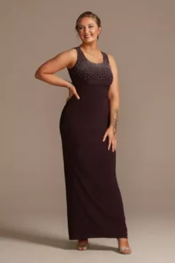 Jersey Tank Dress With Sparkle Embellished Jacket -Blissful Brides Shop WBM2733 MEGGPLANT MOB PROD7 407