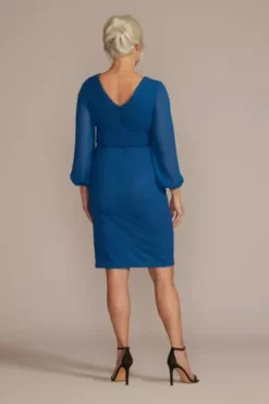 Knee-Length Long Sleeve Dress With Embellishment -Blissful Brides Shop WBM2749V2 SAPPHIRE MOB PROD2 063