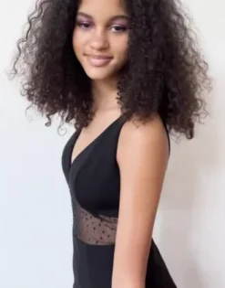 Floor Length Crepe Gown With Beaded Mesh Detail -Blissful Brides Shop WBM2787 PDP