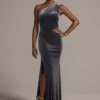 Cutout One-Shoulder Velvet Gown With Skirt Slit -Blissful Brides Shop WBM2798V1 MIDNIGHT PRTY PROD12 034