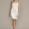 Ruched Stretch Satin Mini Dress With Ruffled Hem 1 Ruched Stretch Satin Mini Dress With Ruffled Hem -Blissful Brides Shop WBM2912 WHITE PARTY PROD2 2287