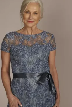 Illusion Sleeve Soutache Tea Length Dress -Blissful Brides Shop WBM2978 STEELBLUE MOB PROD2 067