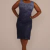 Plus Size Short Ombre Stretch Lace Tank Dress -Blissful Brides Shop WBM2979V3W NAVY MOB PROD4 045 1