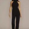 Beaded Halter Crepe Jumpsuit -Blissful Brides Shop WBM3013 BLACK PARTY PROD1 022
