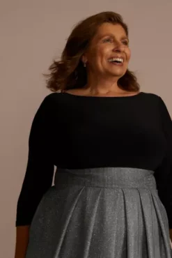 Plus Size Ombre Sparkle Metallic Ball Gown 7 Plus Size Ombre Sparkle Metallic Ball Gown -Blissful Brides Shop WBM3047RW BLKSILVER MOB PROD6 051