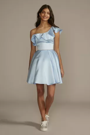 One Shoulder Ruffled Damas Dress 3 One Shoulder Ruffled Damas Dress