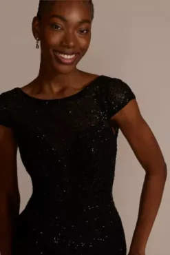 Embellished Illusion Neck Dress -Blissful Brides Shop WBM3093 BLACK PRTY PROD3 062