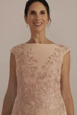 Floral Embroidered Chiffon Gown With Shawl -Blissful Brides Shop WBM3097 SAND MOB PROD4 142